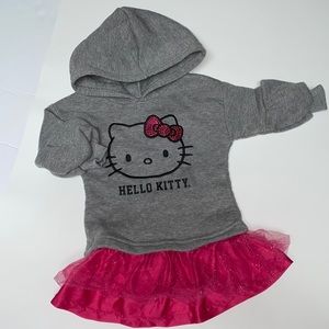 12M Hello Kitty hooded ruffle top grey and pink